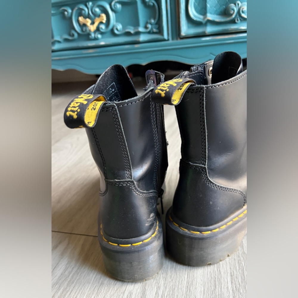 Dr. Martens Black Lace-Up Platform Boots with Yellow Stitching - Picture 3 of 11